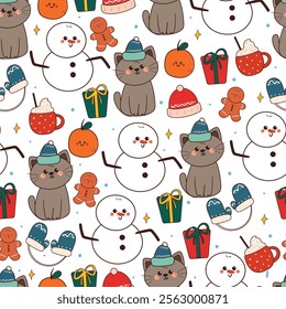 seamless pattern cartoon christmas and winter stuff and accessories. cute christmas and winter wallpaper for fabric print, gift wrap paper