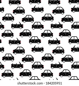 seamless pattern of cartoon city car silhouettes vector background