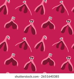 Patrón sin fisuras con la anatomía del clítoris de la historieta con la cara en estilo del empoderamiento del feminismo