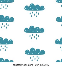 Nahtloses Muster mit Cartoonwolken. Farbige Vektorgrafik für Kinder. Handzeichnung flach Stil. Babydesign für Druck, Gewebe, Wrapper, Textilien