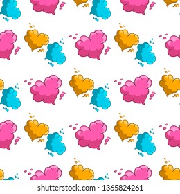 Seamless pattern with cartoon clouds heart form