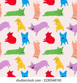 Seamless pattern with Cartoon Color Characters Corgi Set. Vector