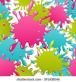 Seamless Pattern of Cartoon Color Paint Splashes.