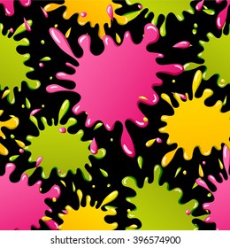 Seamless Pattern of Cartoon Color Paint Splashes