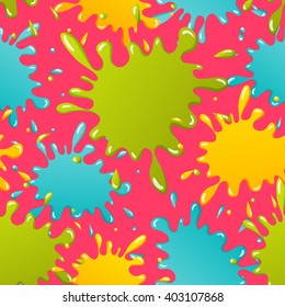 Seamless Pattern of Cartoon Color Paint Splashes