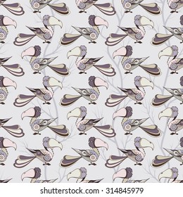 Seamless pattern of cartoon colorful abstract bird