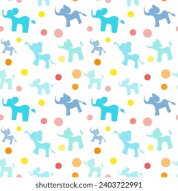 Seamless pattern with cartoon colorful elephants for children's room, prints, packaging, cards.