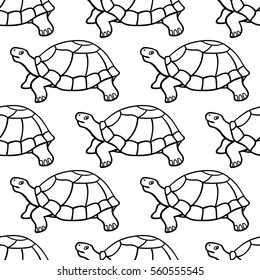 Seamless pattern of the cartoon contour turtles