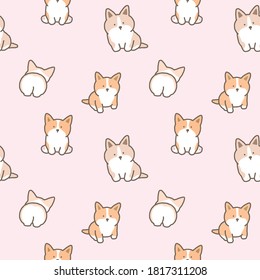 Seamless Pattern of Cartoon Corgi Dog Design on Pink Background