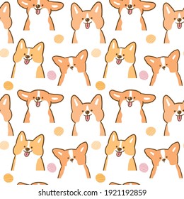 Seamless Pattern with Cartoon Corgi Dog Illustration Design on White Background