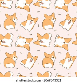 Seamless Pattern of Cartoon Corgi Dog Design on Light Pink Background