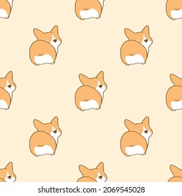 Seamless Pattern with Cartoon Corgi Dog Design on Light Yellow Background