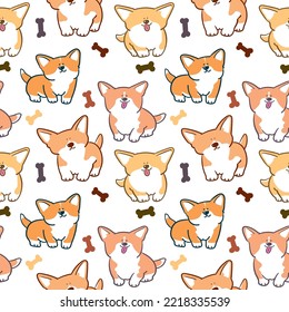 Patrón sin inconvenientes con el diseño de perro corgi de caricatura en fondo blanco