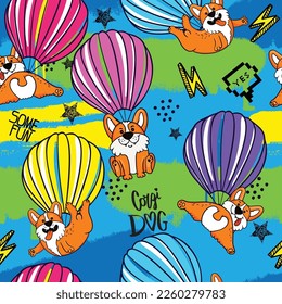 Seamless Pattern with Cartoon Corgi Dog Design . Seamless comic pattern for textiles, baby clothes, wrapping paper and more.