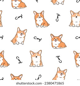 Seamless Pattern with Cartoon Corgi Dog Design on White Background