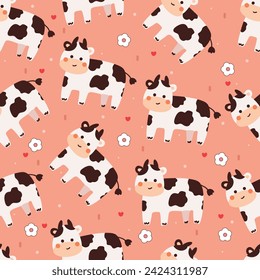 seamless pattern cartoon cow. cute animal wallpaper illustration for gift wrap paper