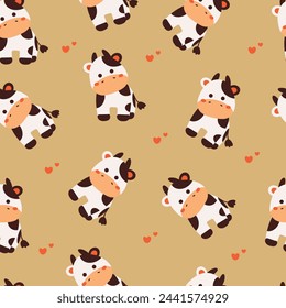 seamless pattern cartoon cow. cute animal wallpaper illustration for gift wrap paper