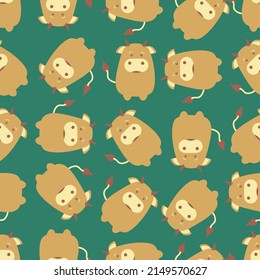 Seamless pattern with cartoon cows, decor elements on a neutral background. Flat colorful vector for kids. hand drawing. animals. baby design for fabric, textile, wrapper, print.