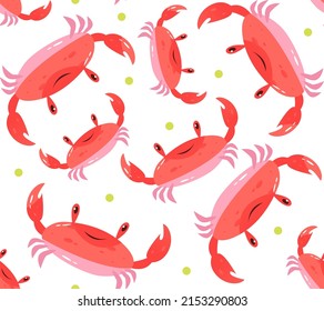 Seamless pattern with cartoon crab. Children's pattern. Vector illustration