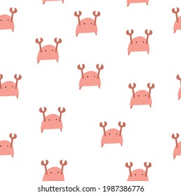 Seamless pattern with cartoon crab. flat style vector. Hand drawing for kids. sea world. baby design for fabric, textile, print, wrapper