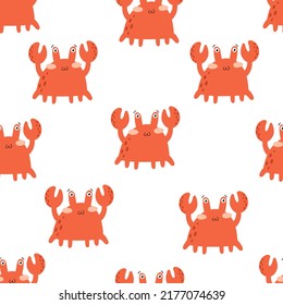 Seamless pattern with cartoon crab. flat style vector. Hand drawing for kids. sea world. baby design for fabric, textile, print, wrapper