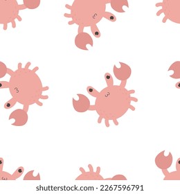 Seamless pattern with cartoon crab. flat style vector. Hand drawing for kids. sea world. baby design for fabric, textile, print, wrapper