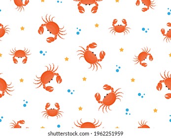 Seamless pattern with cartoon crabs. Crab cute pattern background. Vector illustration on white