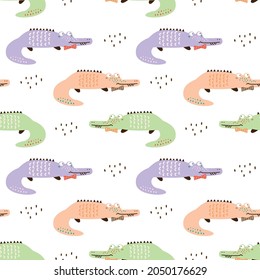 Seamless Pattern of Cartoon Crocodile Design on White Background