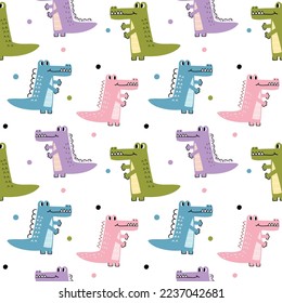 Seamless Pattern with Cartoon Crocodile Design on White Background