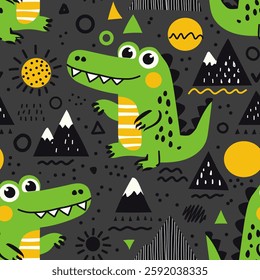 Seamless pattern with cartoon crocodiles. colorful vector for kids.Animals. hand drawing, flat style. baby design for fabric, print, textile, wrapper
