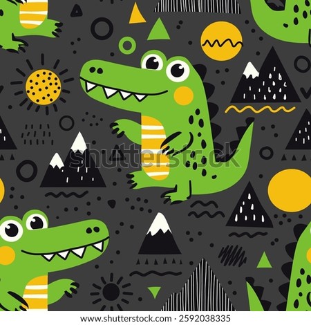 Seamless pattern with cartoon crocodiles. colorful vector for kids.Animals. hand drawing, flat style. baby design for fabric, print, textile, wrapper