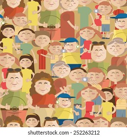 Seamless pattern. Cartoon crowd.