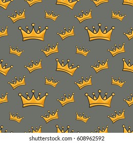 Seamless pattern with cartoon crown