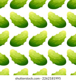 Seamless pattern with cartoon cucumber on white background, pattern with vegetables