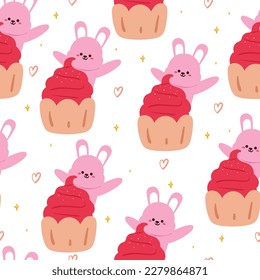 seamless pattern cartoon cupcake bunny. cute animal wallpaper for textile, gift wrap paper