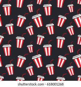 Seamless pattern with cartoon cups of soda