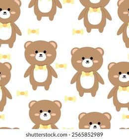 Seamless pattern cartoon cute brown bear. cute wallpaper and animals background for gift wrap paper