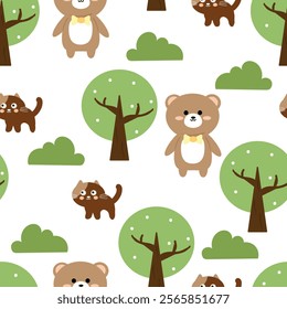 Seamless pattern cartoon cute cat and brown bear. cute wallpaper and animals background for gift wrap paper