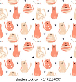 Seamless pattern with cartoon cute cats. Art can be used for print, poster, packing. 