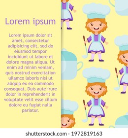 Seamless pattern of cartoon of cute child cook with kitchenware. Vector children background. Vector illustration