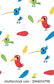 seamless pattern with cartoon cute colored birds.Creative kids texture for fabric, wrapping, textile, wallpaper, apparel. Vector illustration