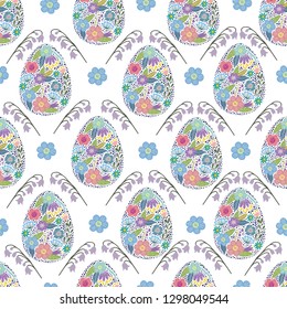 Seamless pattern with Cartoon cute decorative easter eggs on a white background. Vector illustration