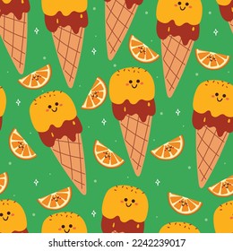 seamless pattern cartoon cute dessert character. cute food wallpaper for textile, gift wrap paper