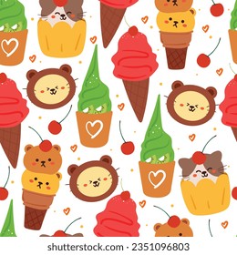 seamless pattern cartoon cute dessert design with bear. cute wallpaper for textile, gift wrap paper