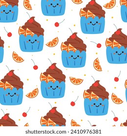 seamless pattern cartoon cute dessert character. cute food wallpaper for textile, gift wrap paper