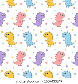 seamless pattern cartoon cute dinosaur for kids. animal on white background. vector illustration. 