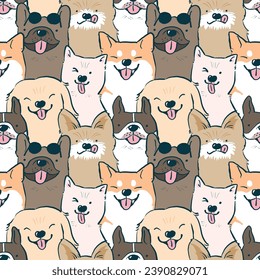 Seamless Pattern of Cartoon Cute Dog Illustration Design