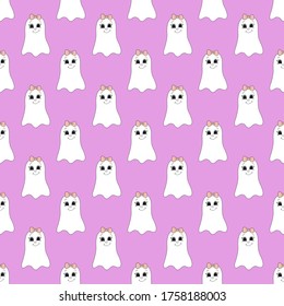 Seamless pattern with cartoon cute ghost. Vector illustration.