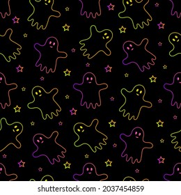 Seamless pattern with cartoon cute ghost. Vector illustration.	
