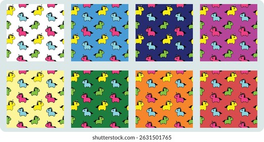 Seamless pattern cartoon cute horses and unicorns